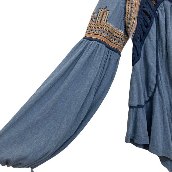 FREE PEOPLE Snow Kisses Embroidered Balloon Sleeve Boho Peasant Top - Picture 9 of 15